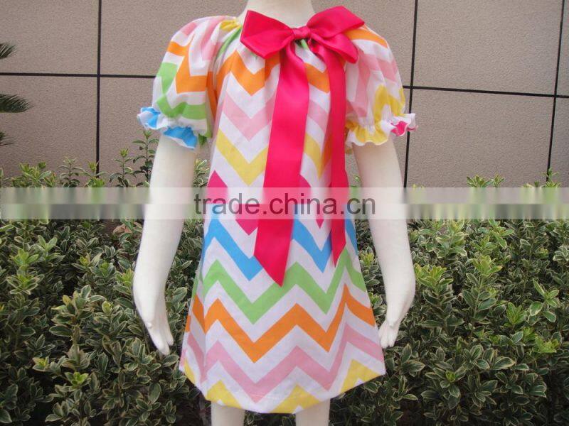 Wholesale fashion baby clothes chevron dress/smocked dress for the kids