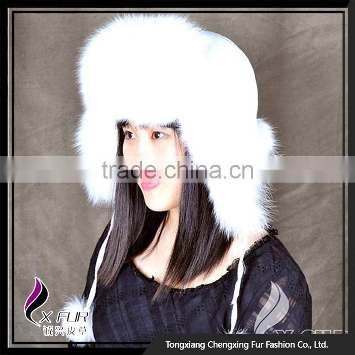 CX-C-38A Fashion Winter Fur Hat Genuine Quality White Ladies Fox Fur Hats