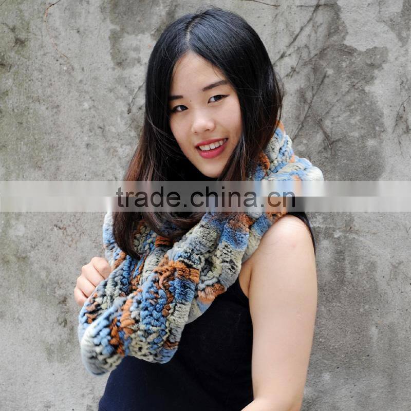 CX-S-32G Multi Color Real Rex Rabbit Fur Winter Scarf for Women