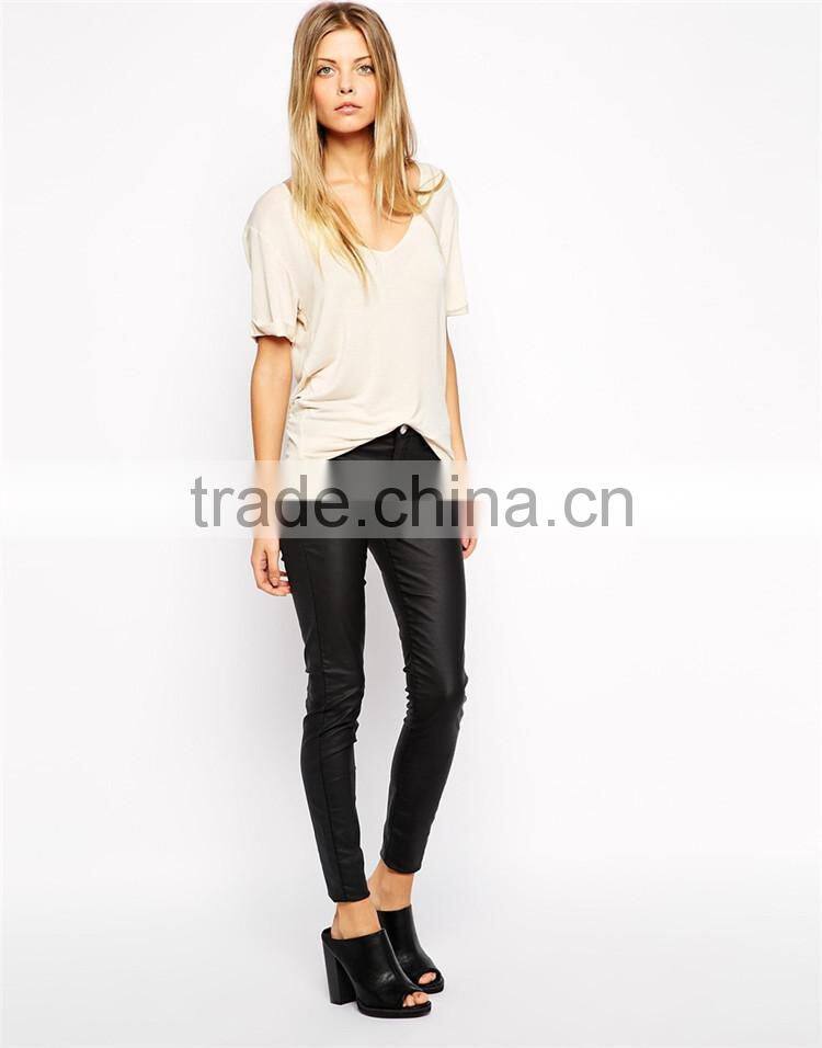 Womens deep v neck short sleeve plain peruvian cotton t shirt