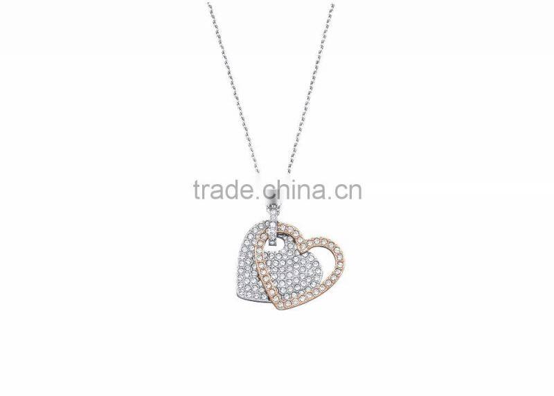 Fashionable Two Tone Plated CZ Studded Heart Pendant