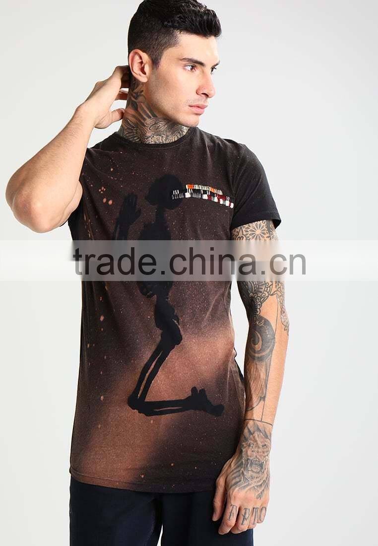 MGOO New Arrival Full Print Mens Streetwear T-Shirt Short Sleeve Longline Curve Bottom T Shirts