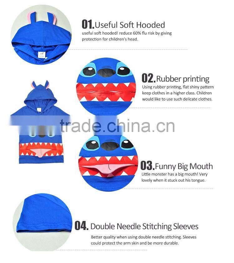 2017 Apparel For Childrens Stick Out Tongue Monster Hooded Summer Boys T Shirt
