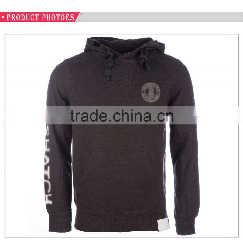 Cutom Button neck polyester,cotton print mens pullover Hoodie