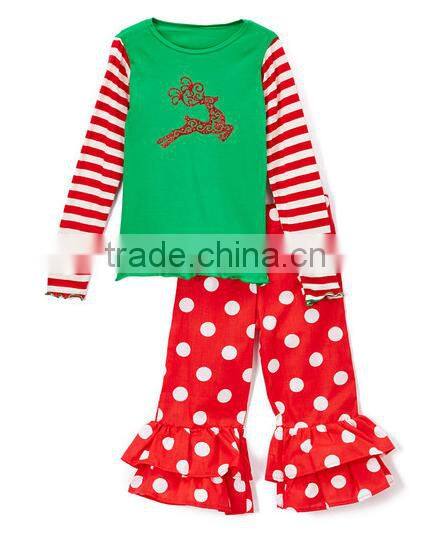 Bulk wholesale kids popular boutique clothing girl's long-sleeve red striped suit