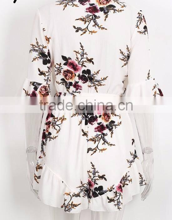 2017 new chiffon white chiffon romper , women floral jumpsuits