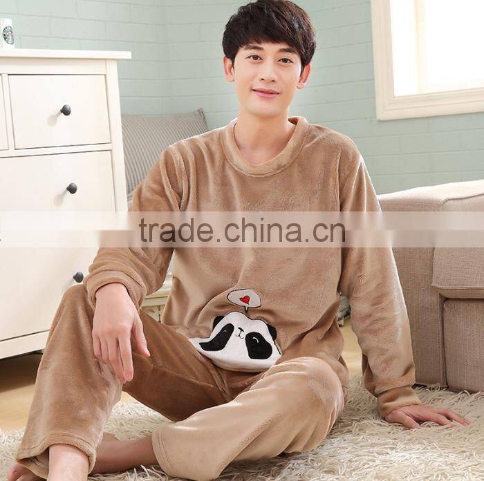 Popular fashion fleece men sleepwear autumn without hood