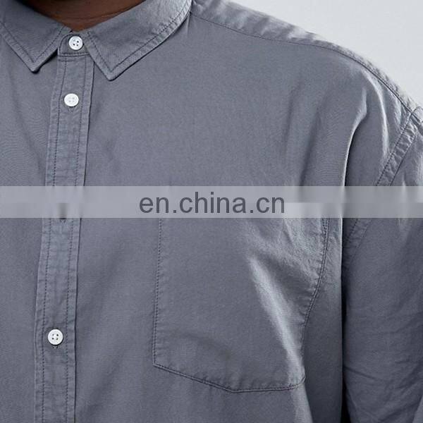 2017 plus size men's clothing western shirt with grey wash cotton shirt