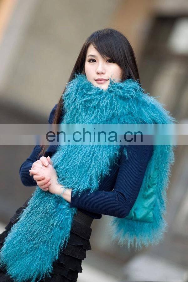 Long hair tibet Mongolian Lamb Fur Scarf red shawl for women