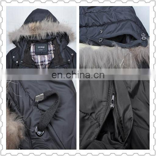 fashion mens winter fur hood cow buckle down padded lo