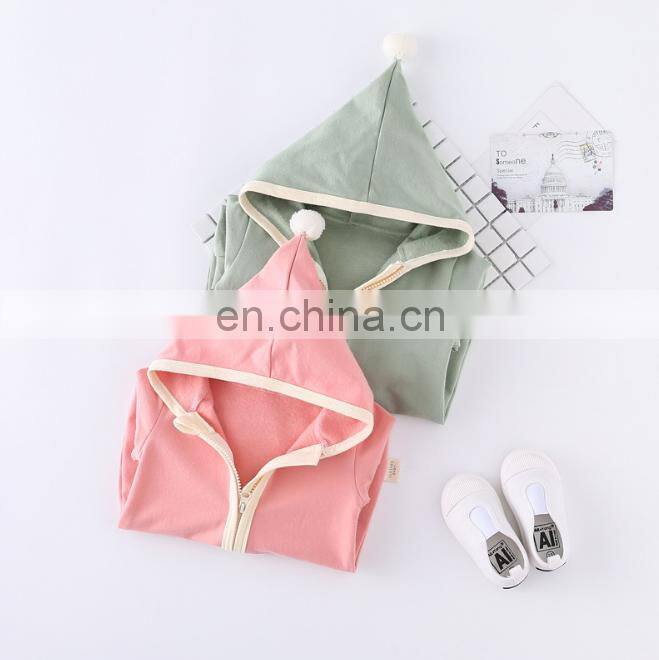 Wholesale Long Sleeve Solid Color Zipper Hoodie Autumn Winter Baby Romper