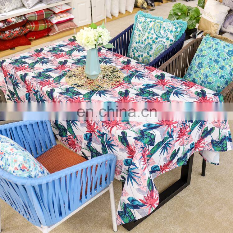 Bright color high quality linen cotton digital printing green leaf dining tablecloth table cloth with decorative