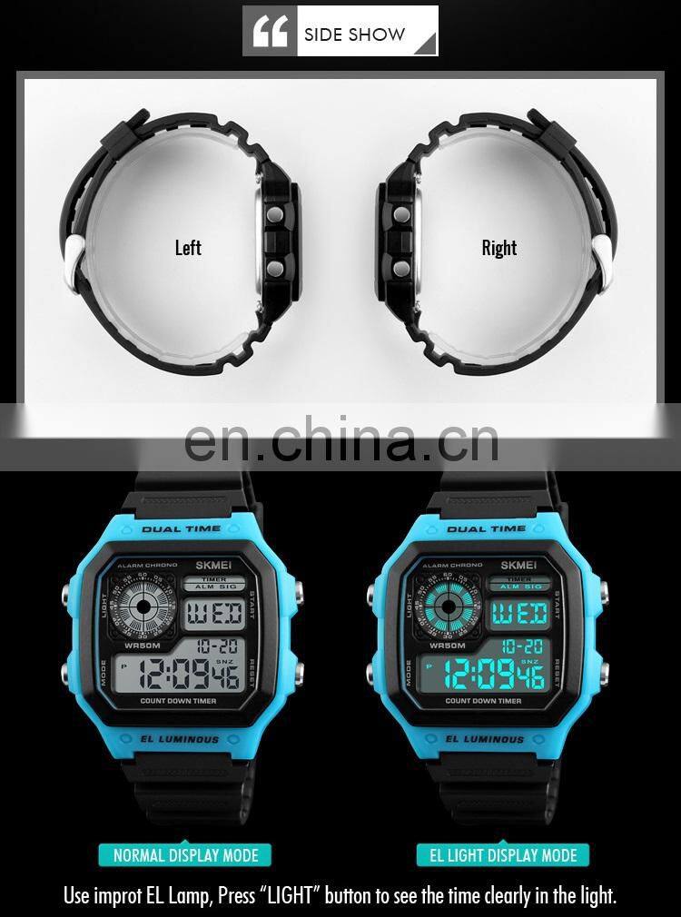 Top 10 hot selling cheap digital watch Skmei wrist watches men ABS case material Imported LED relojes hombre 1299
