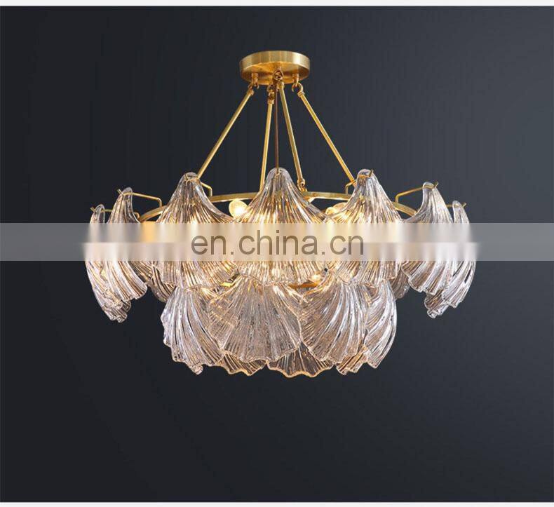 new arrival customized decorations equipment stainless steel leaf quality shell square rectangle luxury glass chandeliers