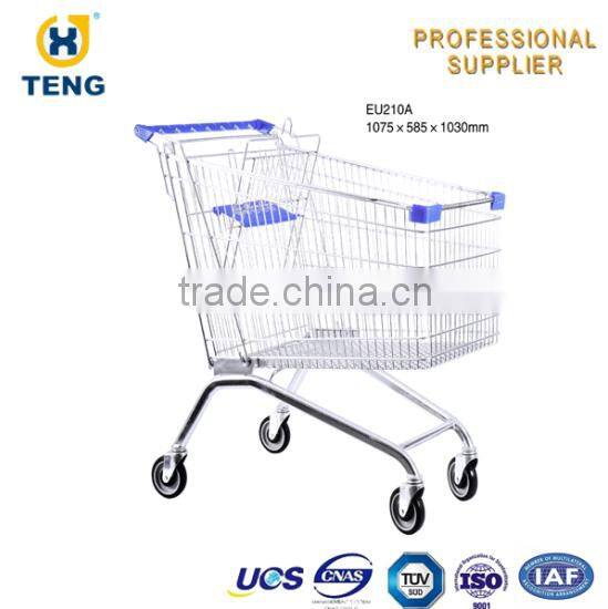 EU style zinc plated hand unfolding supermarket trolley