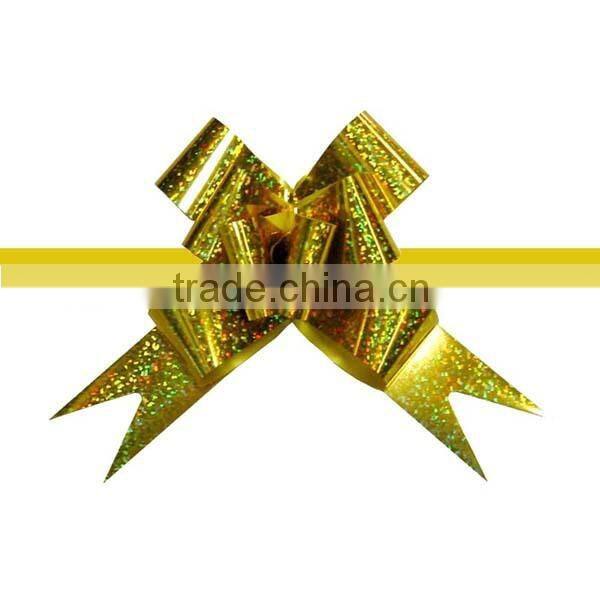double gold-lines poly ribbon pull bow for decorative birthday flower or gift packaging