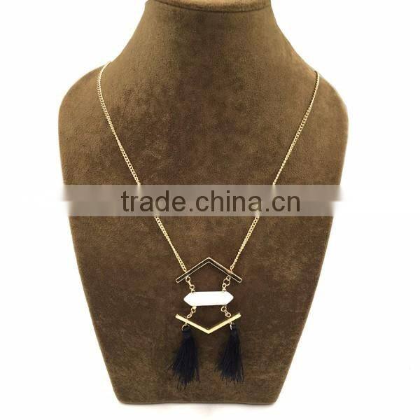 Trendy Jewellery Navy Tassel Howlite Gemstone Boho Statement Fashion Necklace 2016