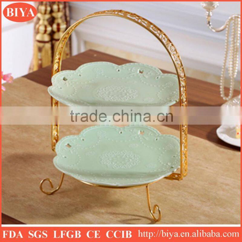 stoneware fashion 2 tier cake plate, metal cake stand,wedding cake stand
