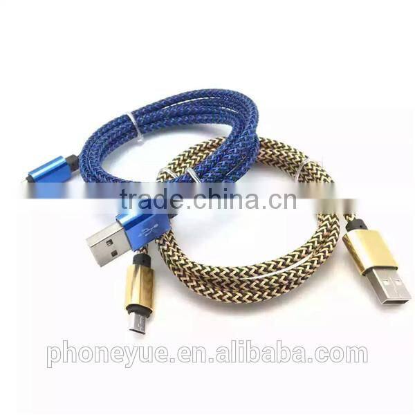 metal alloy super flexible nylon braided micro usb data cable for tablet pc