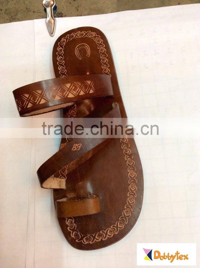Dobbytex 1009 Light brown carved Handmade African Men Leather sandals Hmong/Mien/Miao/Summer