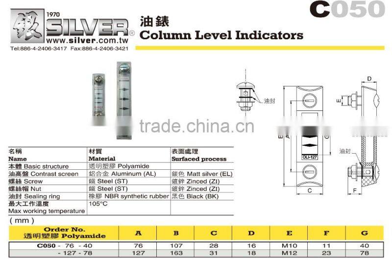 For Air Compressor or Other Machines Parts Use Polyamide Level Indicator/Oil Gauge/Indicator