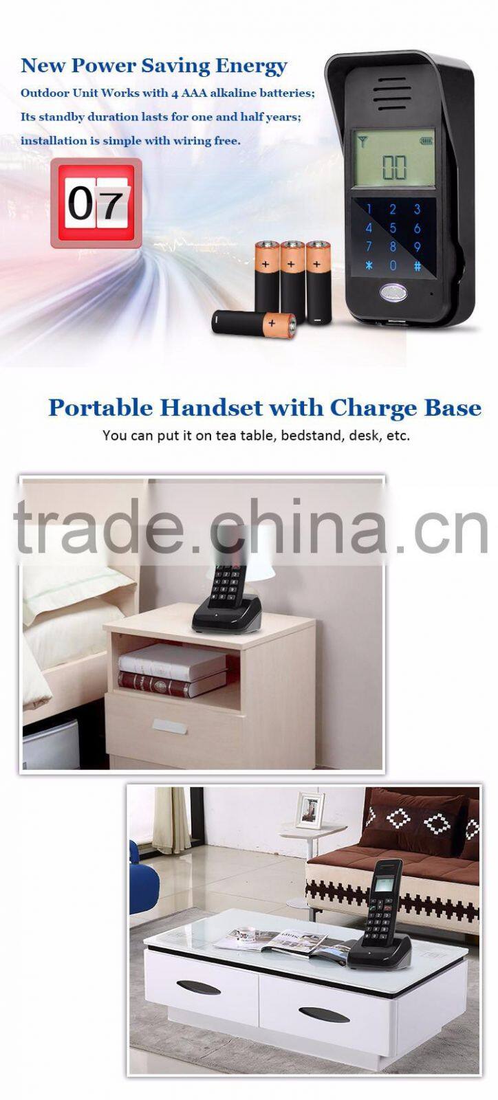 2.4G LCD Screen Display Battery Operated Audio Intercom Doorbell with Rain Cover