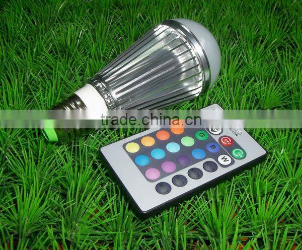 2014 Good quality E27 7W color changing RGB bulb with remote control