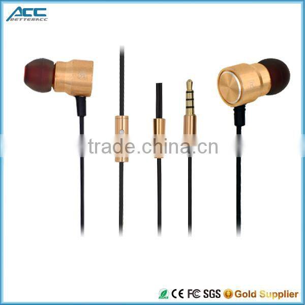 Hot Selling deep bass Gold Metal Earphones with Mic good quality Earphone