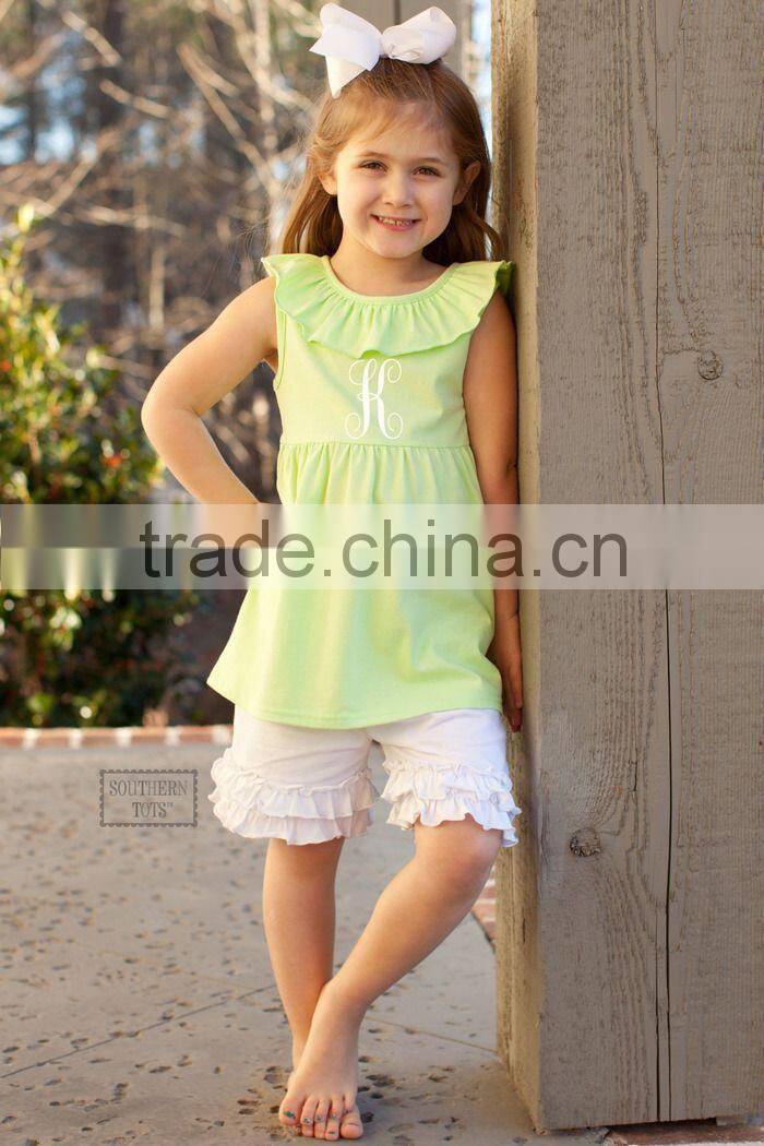 100% Cotton Baby Summer spring girls blank ruffle sleeve t shirt white ruffle shirt for little girls