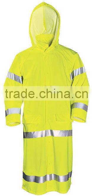 HIGH VISIBILITY LONG PATTERN PU RAINCOAT