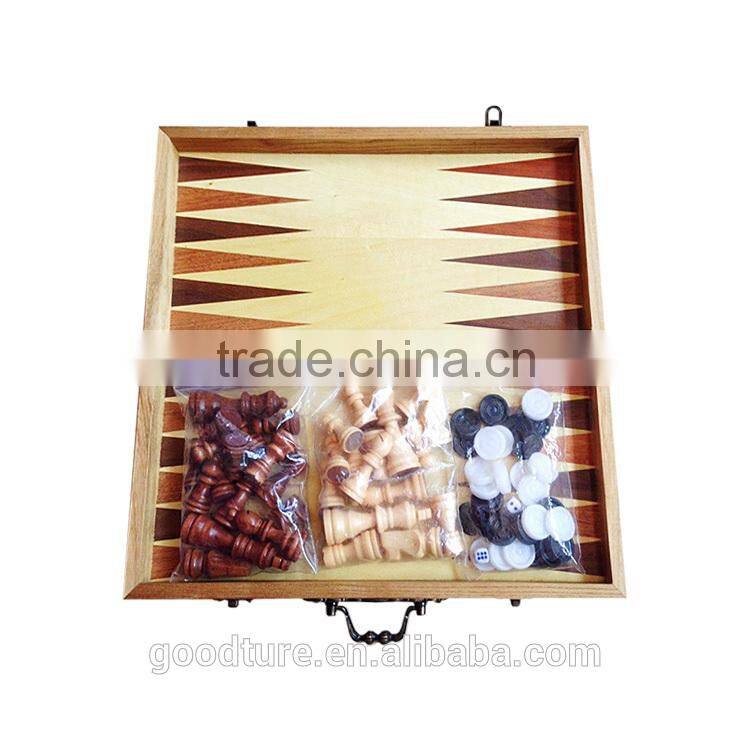 Wooden Folding Portable Chess Set 3 In 1 Chess Game With King Height 3 Inch
