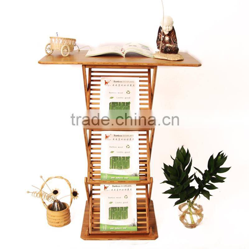 2015 new design bamboo bookcase magazine display rack 3 Pocket Bamboo Magazine Wall Rack