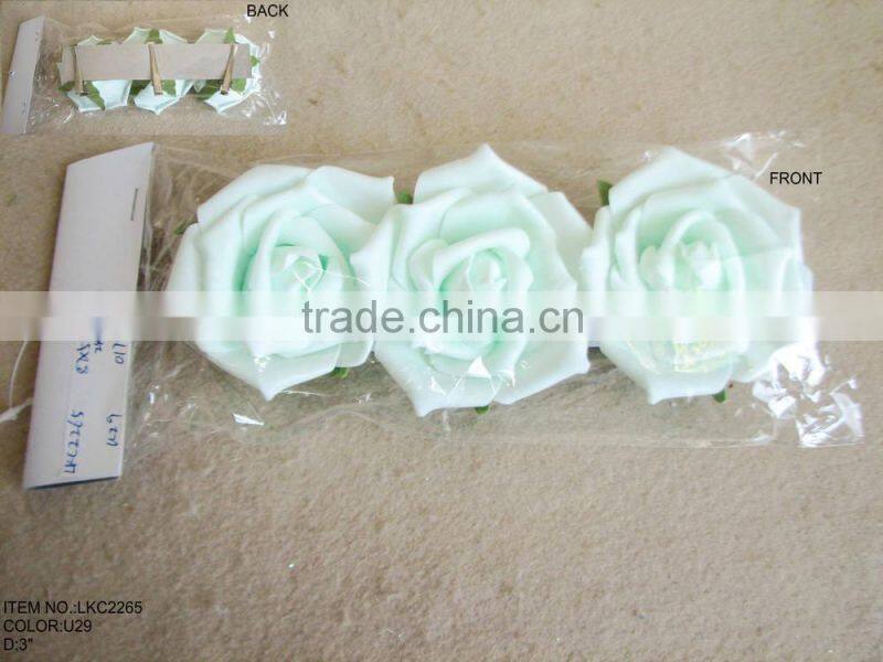 2015 new artificial PE flower with clip artificial 3"blue rose flower 3pcs packed in polybag