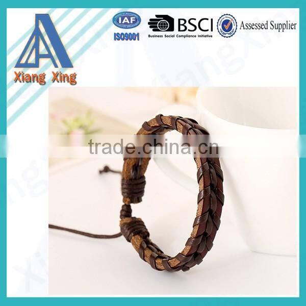 Fashion Jewelry Wholesale Mens Bracelets Wrapped Genuine Leather Bracelet with Braided Rope