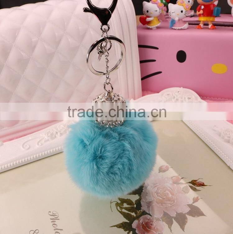 Keyring Pompom keychain Charm Ball Rabbit Fur Ball Genuine Soft Fluffy Key Chain Bag Pendant