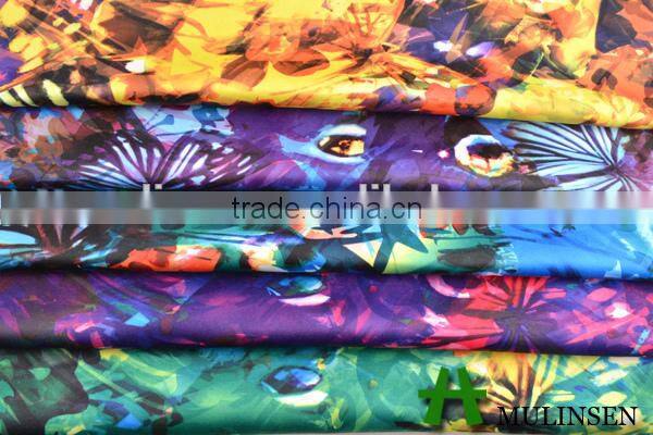 Shaoxing Mulinsen poly rayon sateen paper printing high quality floral fabric