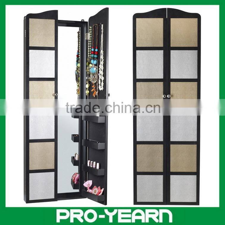 Wall Mounted Wooden Mirrored Jewelry Cabinet with Flower Shape and Bottom Shelf