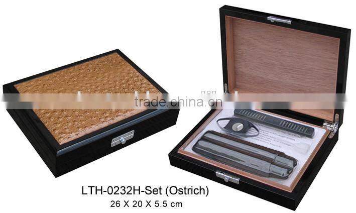 Leather cover Ebony wood empty cigar box