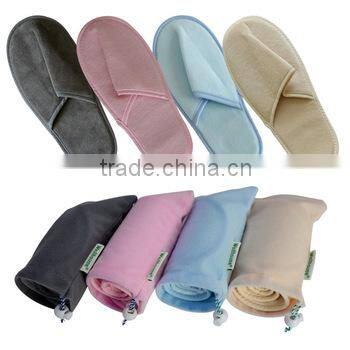 Luxury colored cotton velour folding travel slippers