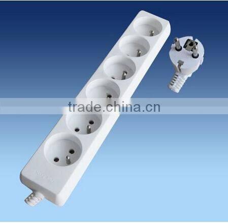 6 way french 16A power strip extension electrical socket with 2 roud pin plug
