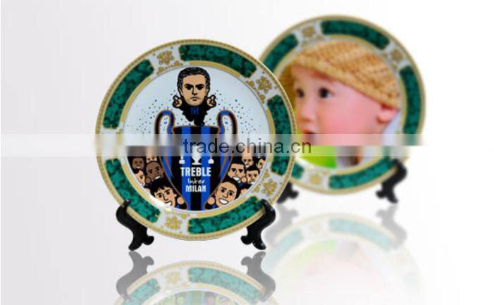 Sublimation custom printing 8 Inch ceramic Plate With Gold and Green Rim