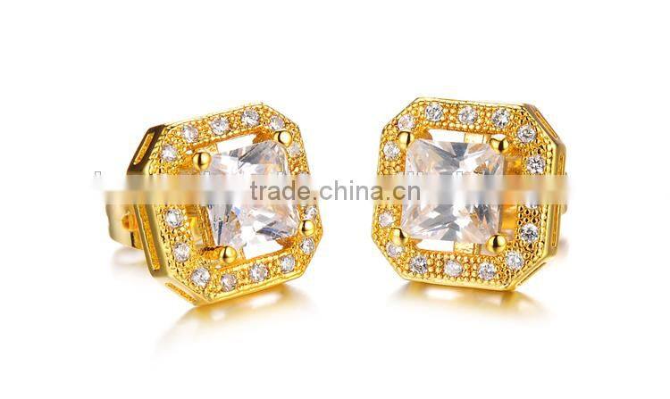 KSTONE fashion gold plated big diamond zircon copper stud earrings