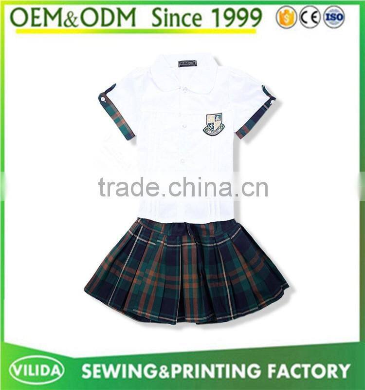 England style kindergarten uniform fashion primary school sport uniform shirt with skirt or shorts
