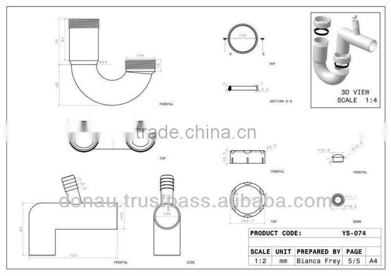 Big Head Sink Siphon with Overflow for Double Bowl Sink 40-50mm (YP074)