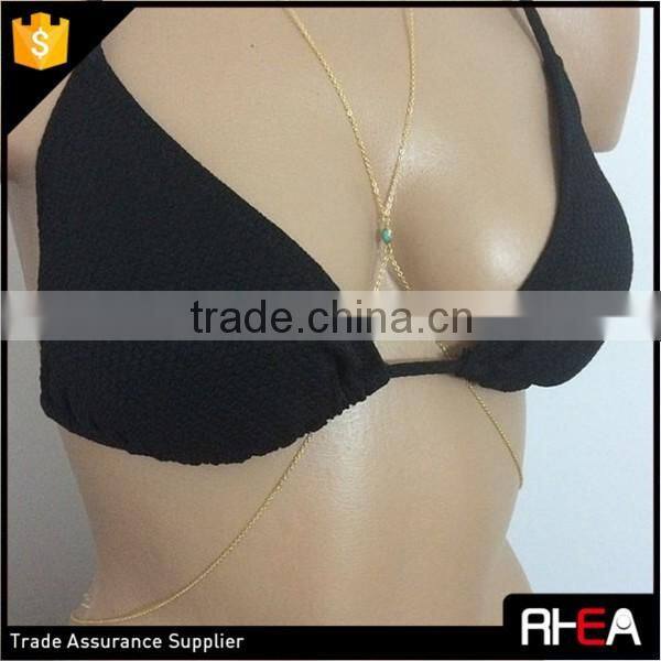 2016 Sex Lover Gift Gold Body Chain Green Stone Pendant Body Chain