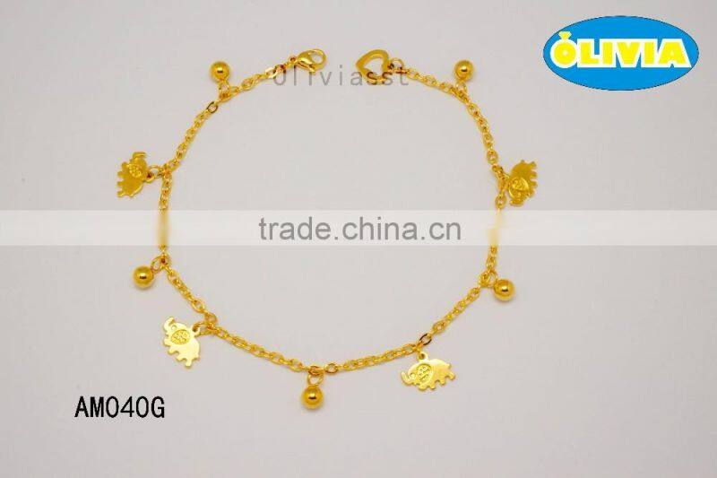Olivia Jewelry Unique Design Stainless Steel Gold Plated Animal Elephant Charm Anklets