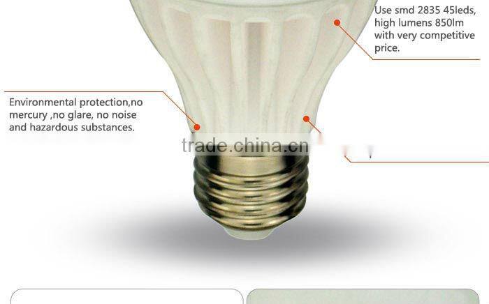 New design ceramic 2835 890lm 9W 360 degree led bulb