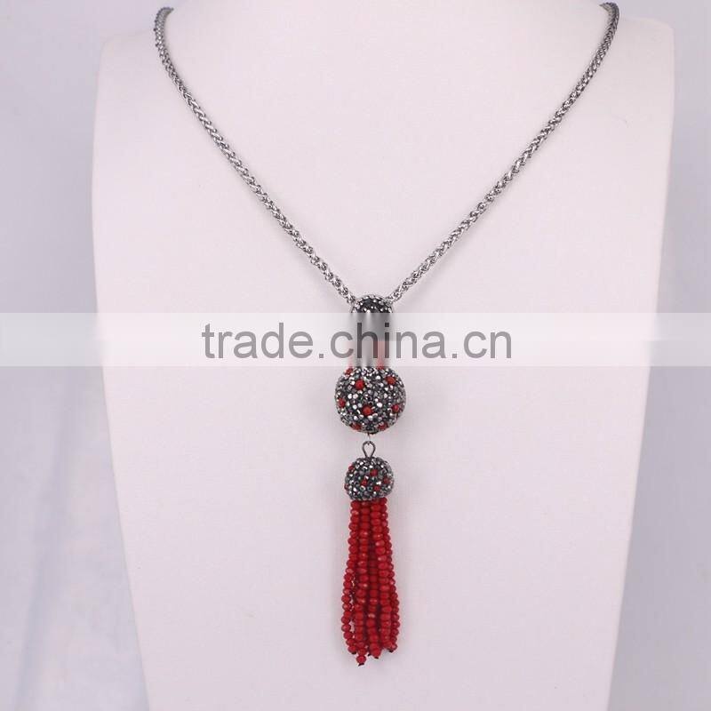 Pave Rhinestone with Crystal Tassel Pendant Stone Chain Necklace, Gem Druzy Pendant, Druzy Tassel Necklace