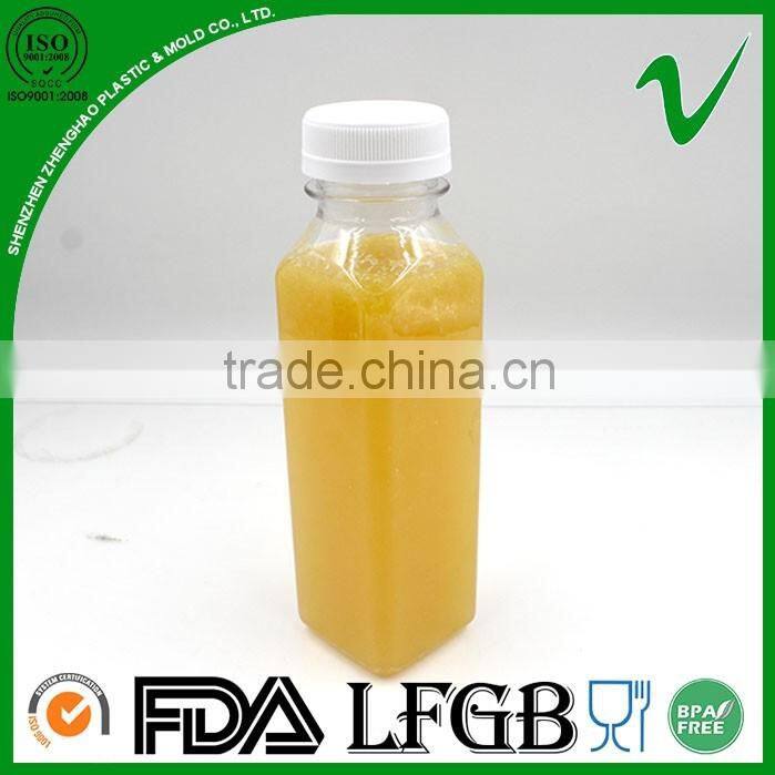 325ml PET square empty plastic beverage juice bottle with food grade