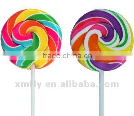 Halal Cheap Rainbow Fruit Flavour Swirl Round Flat Lollipop Candy